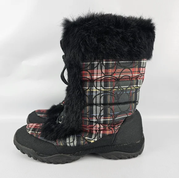 Coach Women's Jennie Q522 Signature Plaid Rabbit Fur Trimmed Winter Boots 10B - Picture 3 of 8